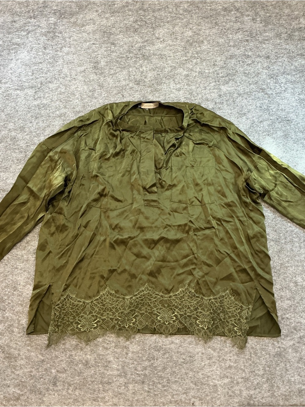 Faith Connexion Dark Green Silk and Lace Lightweight Tunic Top A9